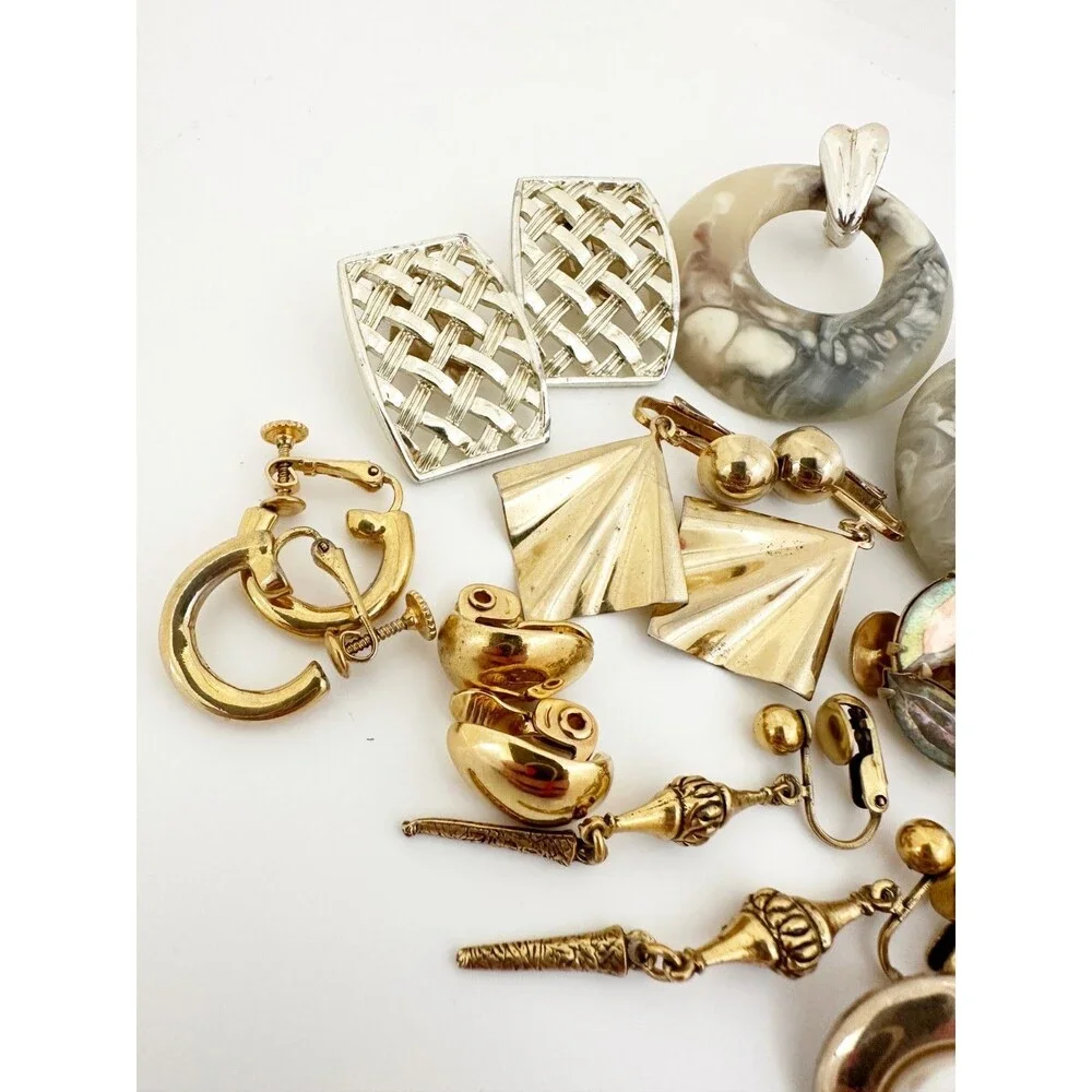 Vintage Gold Tone Clip On Earring Lot 9 pair AB Rhinestone Sarah Cov Monet